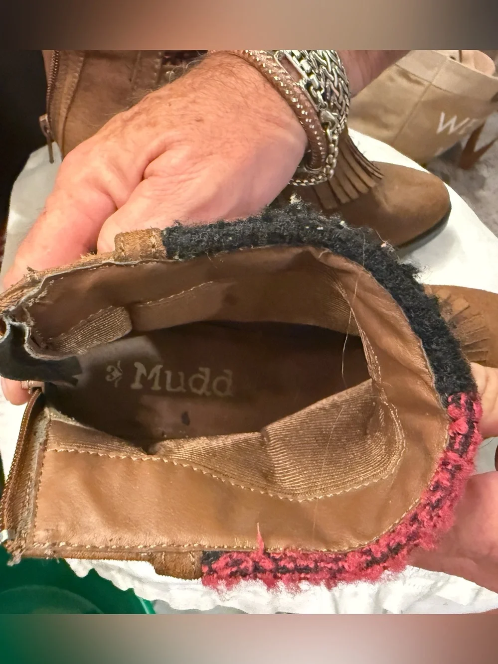 Mudd Brown Suede Fringe Boho Western Ankle Boots Studded